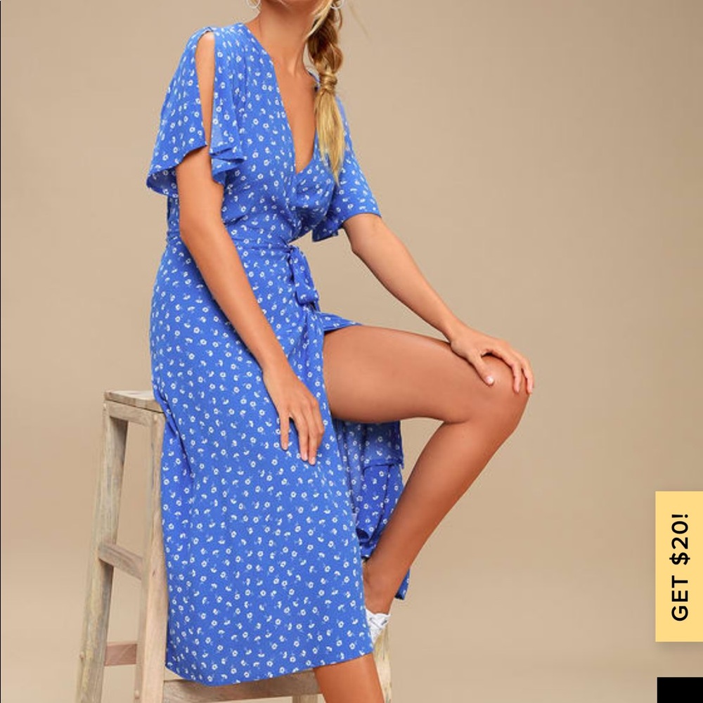 Lulu’s Maretta Floral Print Wrap Midi Dress